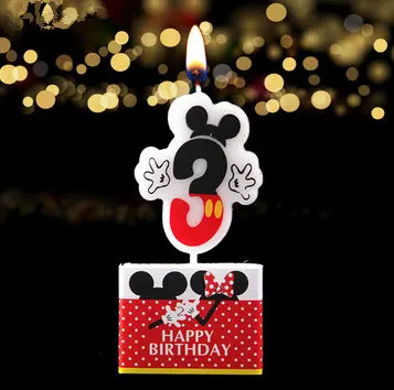Mickey 3 1 шт. с днем рождения, мультяшная свеча, Микки, Минни Маус, свеча, юбилейный торт, цифры, От 0 до 9 лет, свеча, украшения для детской вечеринки, сделай сам - Цвет: Mickey 3