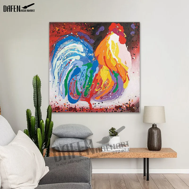 100% ручная краска петух Масляная Краска на холсте современное животное
