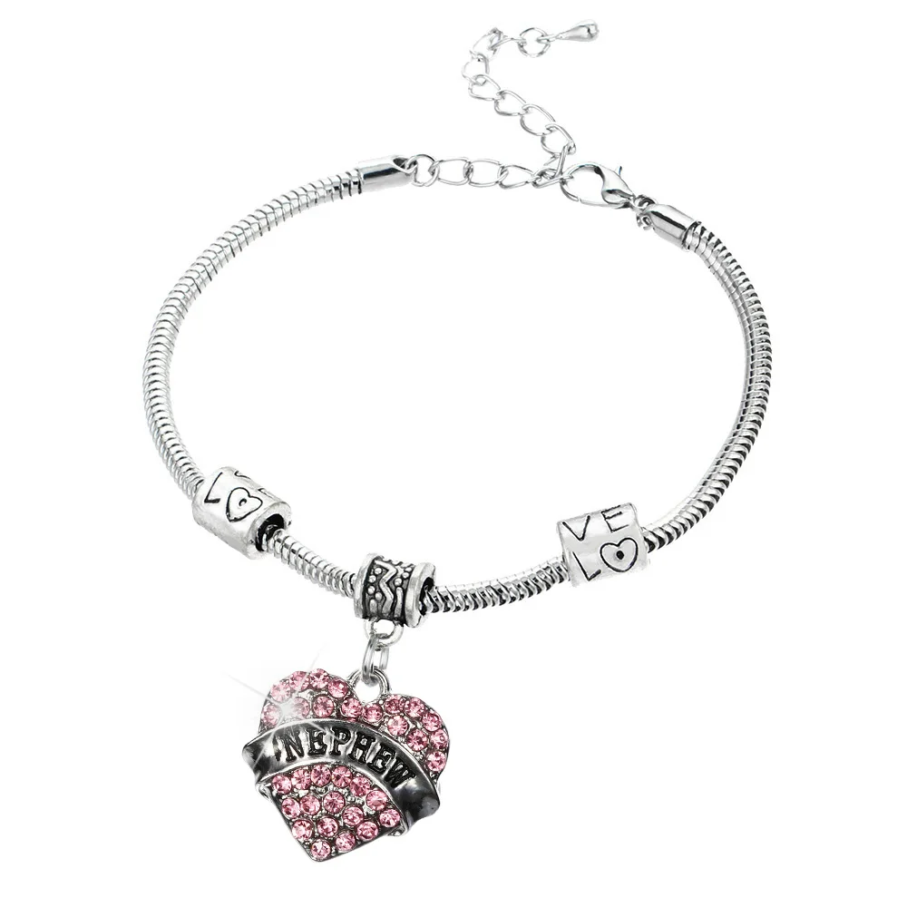 12 шт./лот семейный ансамбль сердце розовый кристалл любовь кролик браслет