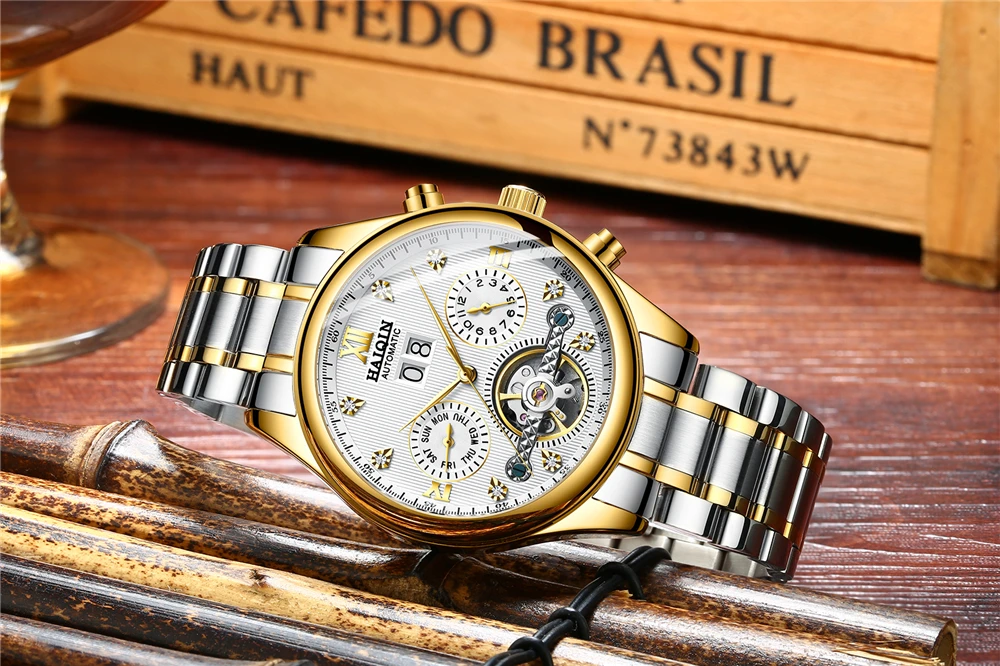 HAIQIN Men's Watches Top Brand Luxury Business Machinery Sport Wristwatch Mens Waterproof Tourbillon Clock Relogio Masculino