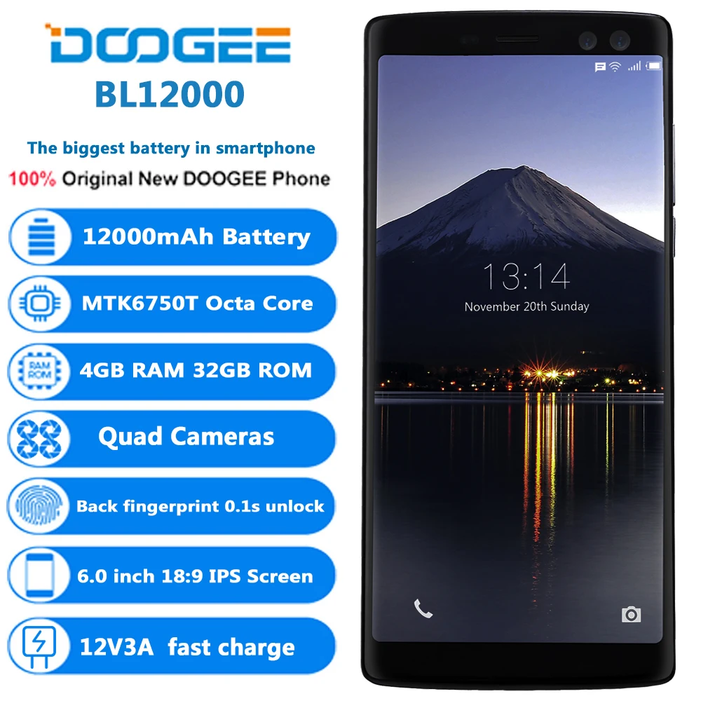 DOOGEE BL12000 mtk6750t восемь ядер 4G B Оперативная память 32 ГБ Встроенная Quad Камера 16 0 + 13 Мп