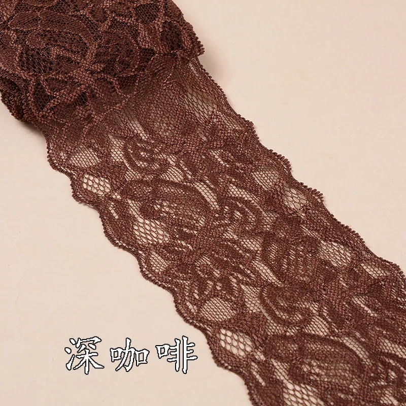 8cm Soft Elastic Spandex Lace Trim Fabric Ribbons Tape DIY Clothing Underwear Accessories Wedding Decoration White Lace Trimming - Цвет: Dark Coffee