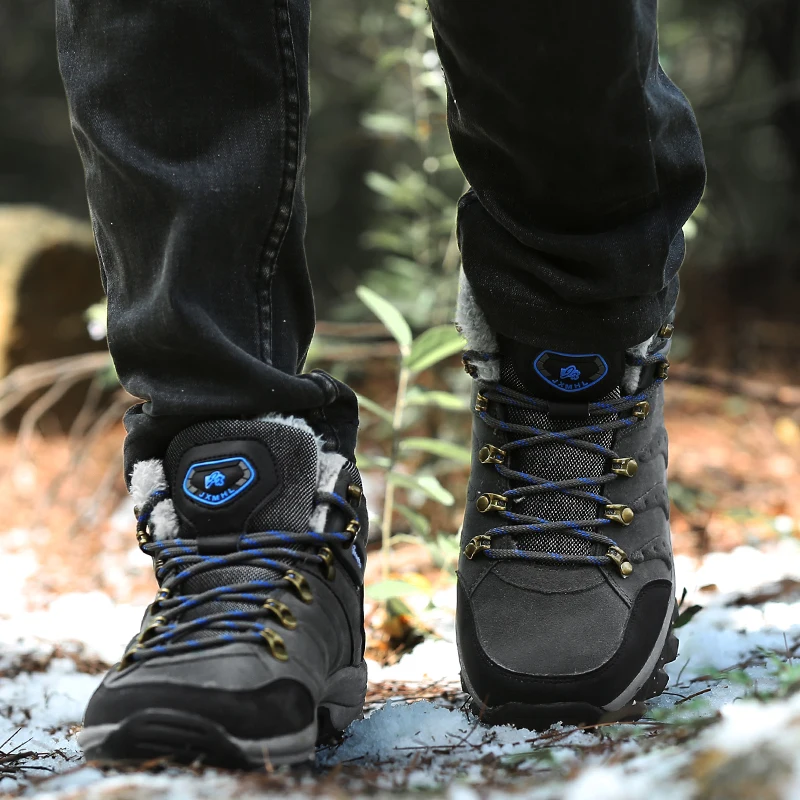 Warm Men Winter Boots Suede Leather Snow Fur Plush Shoes Lace Up Outdoor Plus Size | Обувь