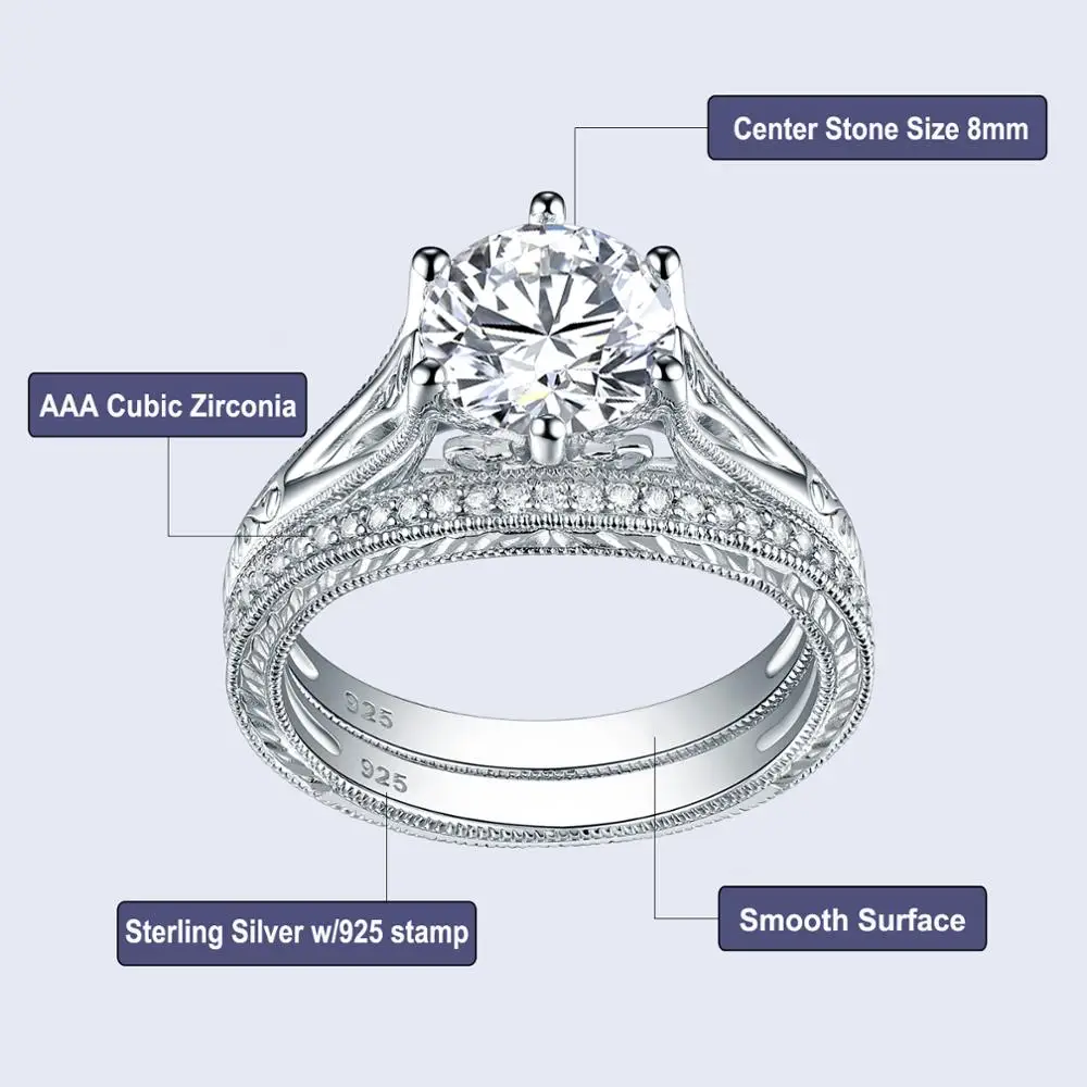 Newshe Твердое Серебро 925 пробы винтажное 2 Ct круглое AAA CZ обручальное кольцо для помолвки набор классических ювелирных изделий для женщин 1R0050