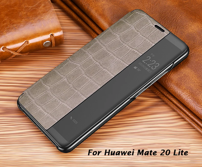 Умный флип-чехол с функцией автоматического сна для huawei mate 20/20 Pro/20 Lite, роскошный чехол из натуральной кожи с крокодиловым узором