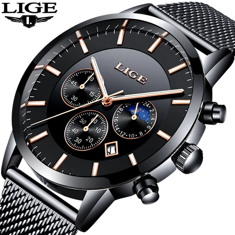 Relogio Masculino LIGE новые мужские часы Топ бренд Роскошные Кварцевые наручные для