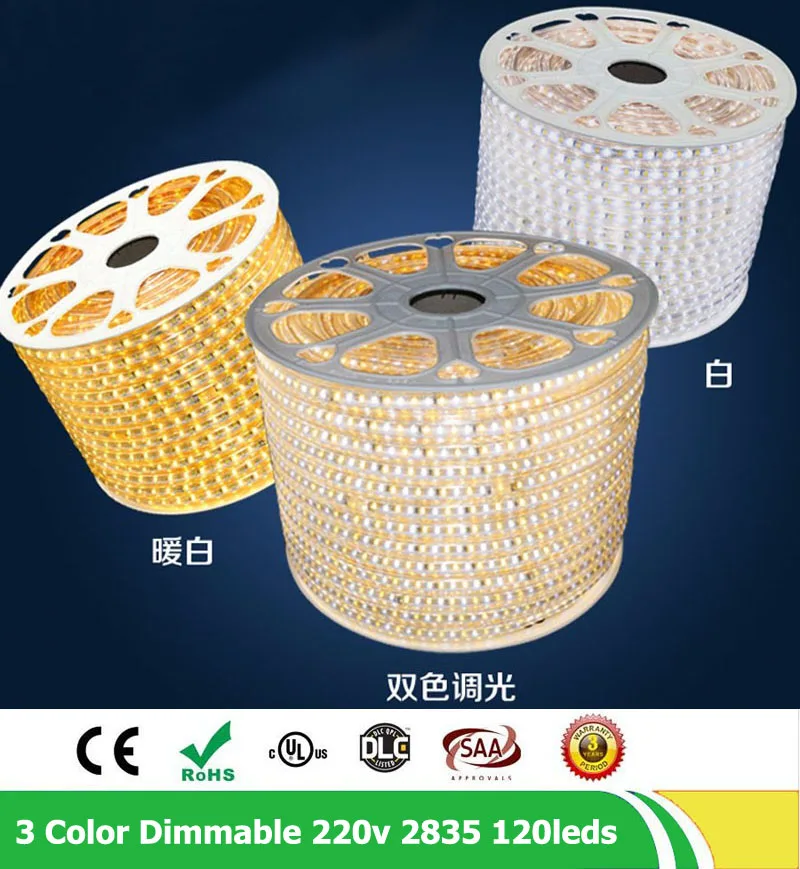 30m/lot Dimmable Flexible Tape Light 120leds/m 220V SMD2835 LED Waterproof Warm White Christmas Lights Outdoor Strip | Лампы и