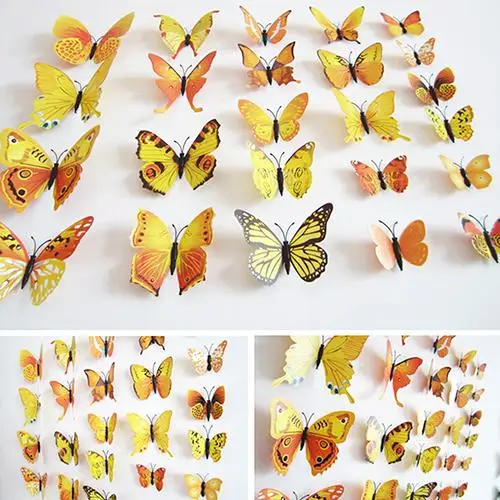 12 шт. 3D ПВХ бабочки Искусство DIY Бабочка Наклейка домашний декор настенные
