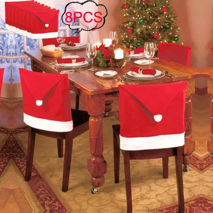 8 шт. рождественские чехлы на спинку стула decoracion navidad Санта Клаус красная шляпа Рождественское украшение для дома Новогодний Декор Рождество