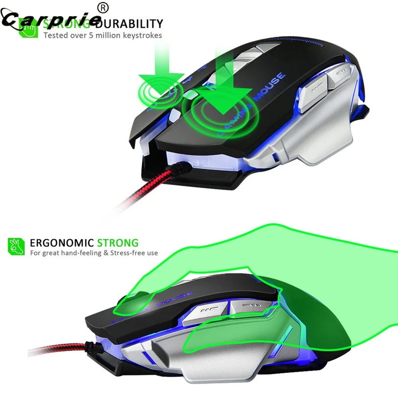 CARPRIE 4800DPI Оптическая Проводная игровая мышь 4 цвета фоновое освещение мыши Coumper