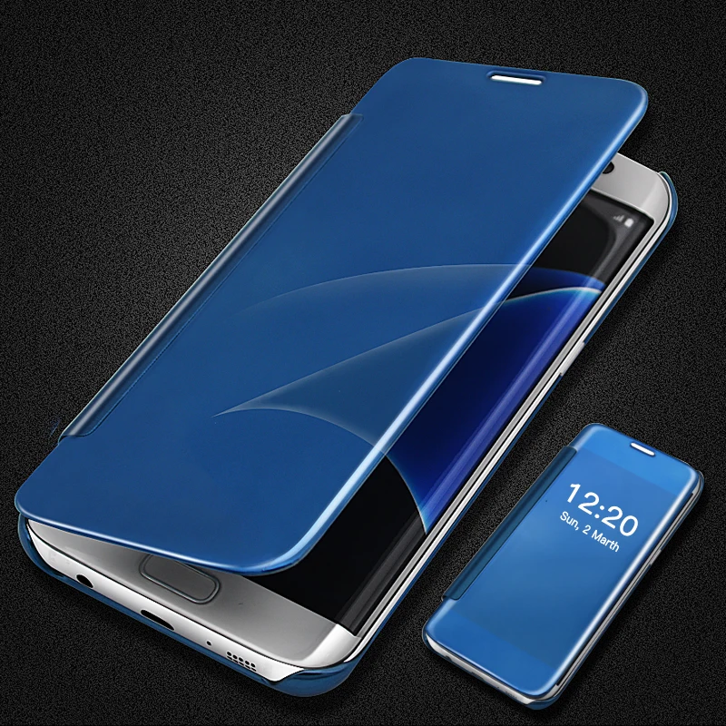 Clear View Смарт флип чехол для samsung Galaxy S7 край гальванических Зеркало PU кожаный Edge