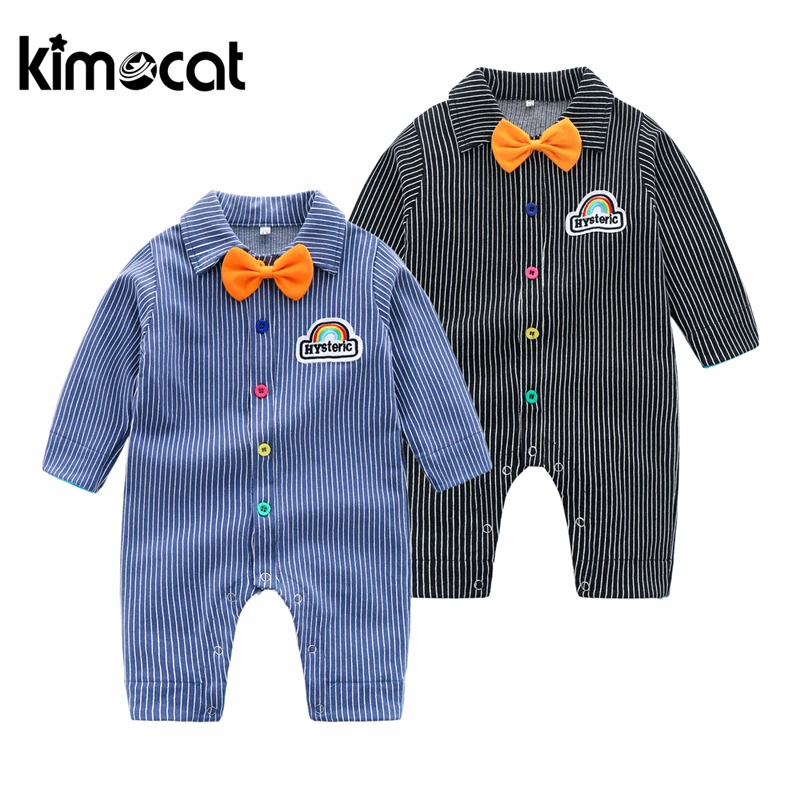 

Kimocat Spring Autumn Baby Clothes Flannel Baby Boy Clothes Handsome Boys Romper Striped Jumpsuit Warm Newborn Infant Romper