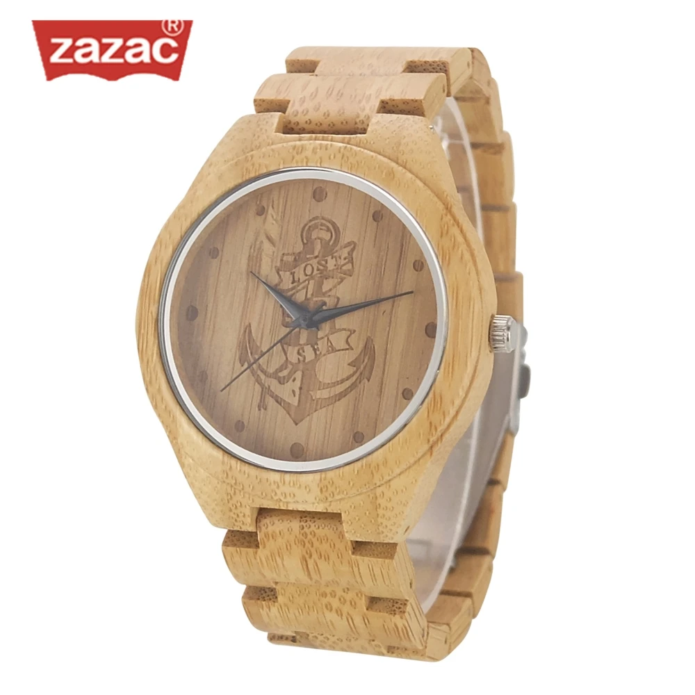 

ZAZAC Full Bamboo Wood Watches Lost sea Anchors Bamboo Clock Wooden Wristwatches Men Luxury Watch relogio masculino de luxo
