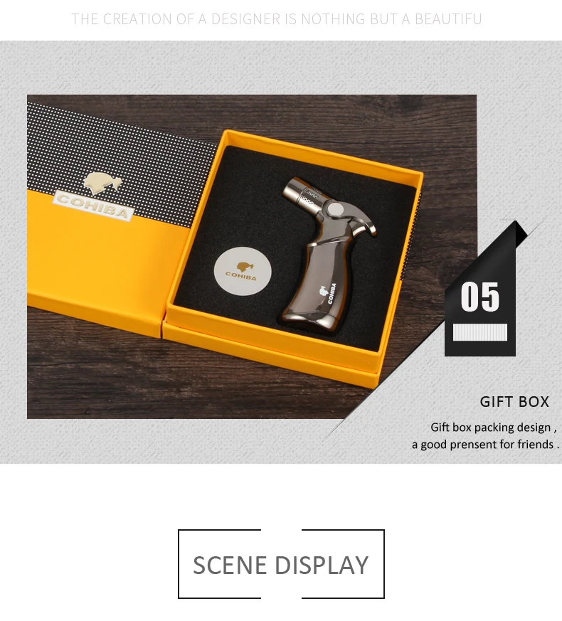 COHIBA Металл сигарная Зажигалка Ветрозащитная 4 струи пламени горелки фонарь зажигалки, сигареты заправка бутан факел зажигалки пистолет для зажигалки