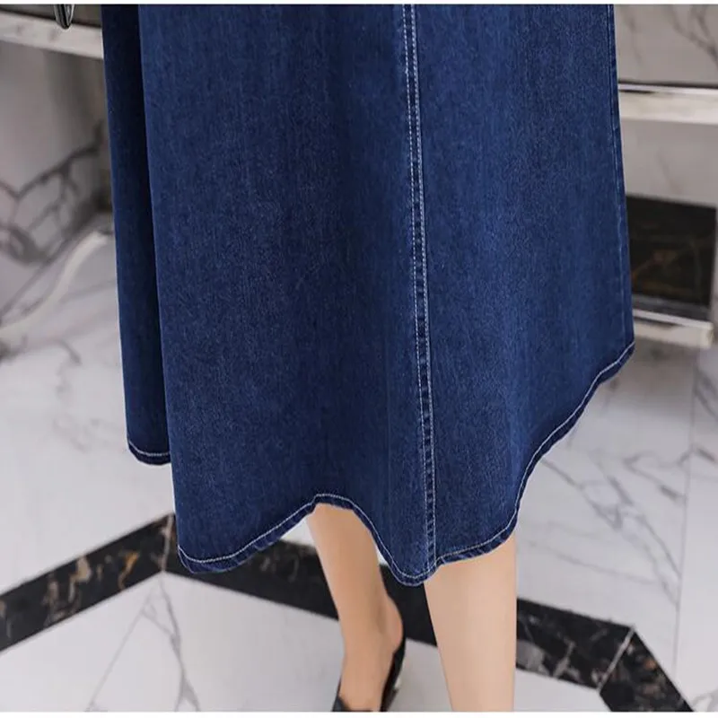 

New Spring Autumn Women Dresses Plus Size Casual Loose Striped Shirt And Lace-Up Big Hem Jeans Dress For Women Denim Two-Piece