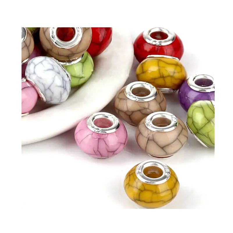 13mm Acrylic Charm European Beads Mixed Color Perles Big Hole Charms Fitting For Bracelet Jewelry Material 100 pcs AB-1 | Украшения и