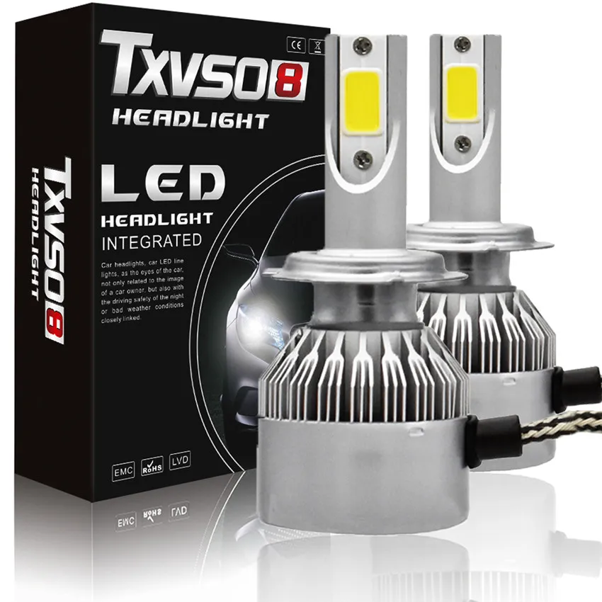 TXVSO8 2x светодиодный H7 противотуманный свет наборы ламп флип COB Chips 55W 26000LM пара 6000 K (2