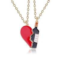 trendy diy wine bottle neckalce hip hop broken heart pendant 2pcsset charm necklacespandants couple unisex gift drop shipping