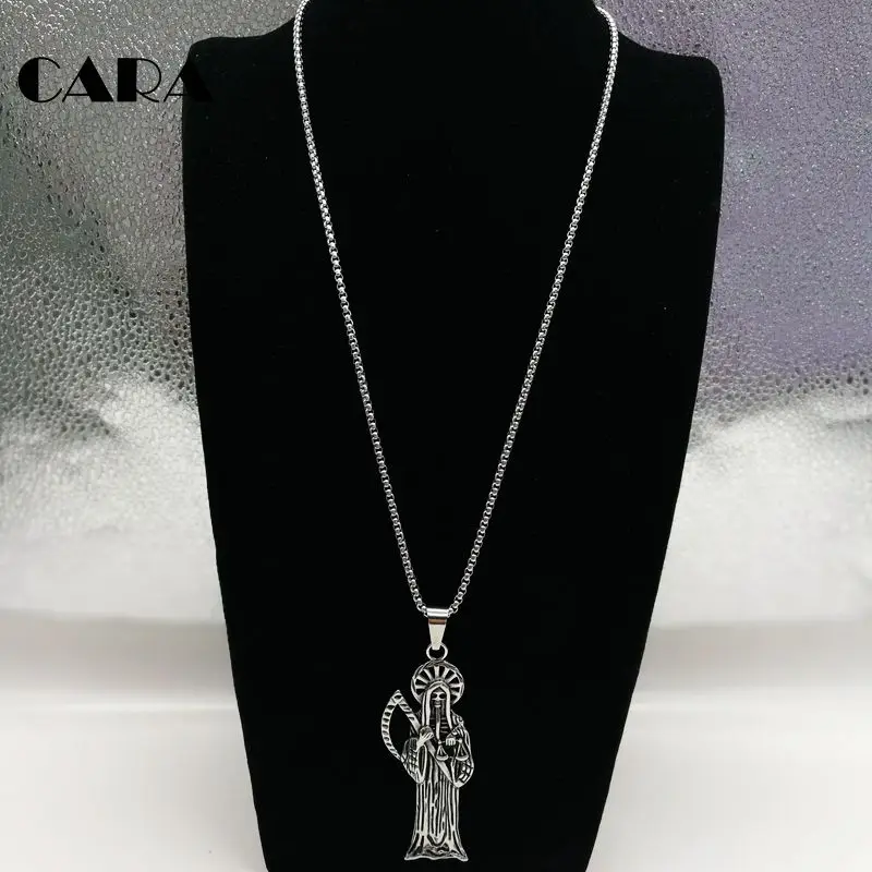 

2019 New 316L Stainless steel Grim Reaper Skeleton pendant necklace Punk Gothetic skull necklace pendant men fashion CARA0376
