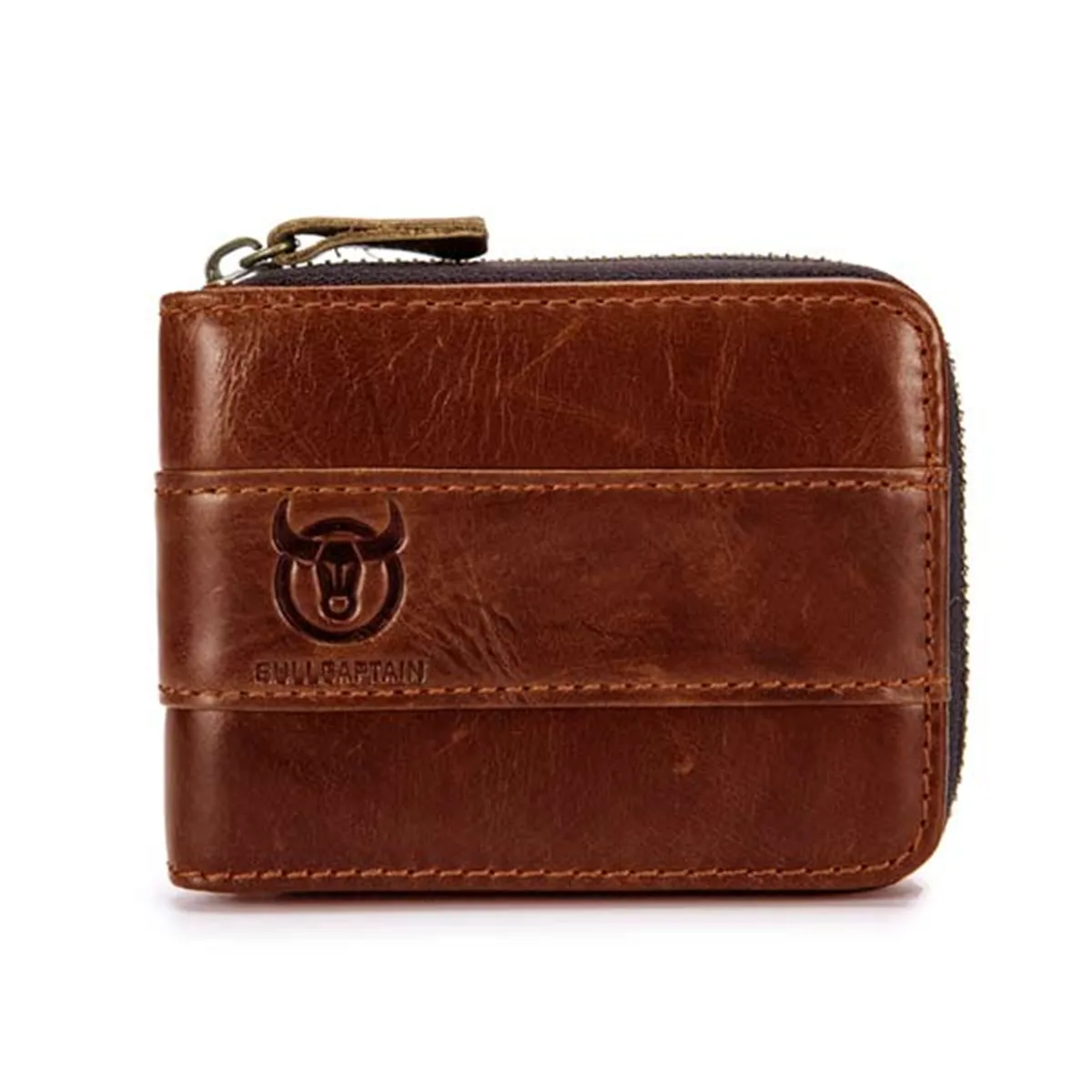Bullcaptain RFID Antimagnetic Vintage Genuine Leather 11 Card Slots Coin Bag Wallet For Men