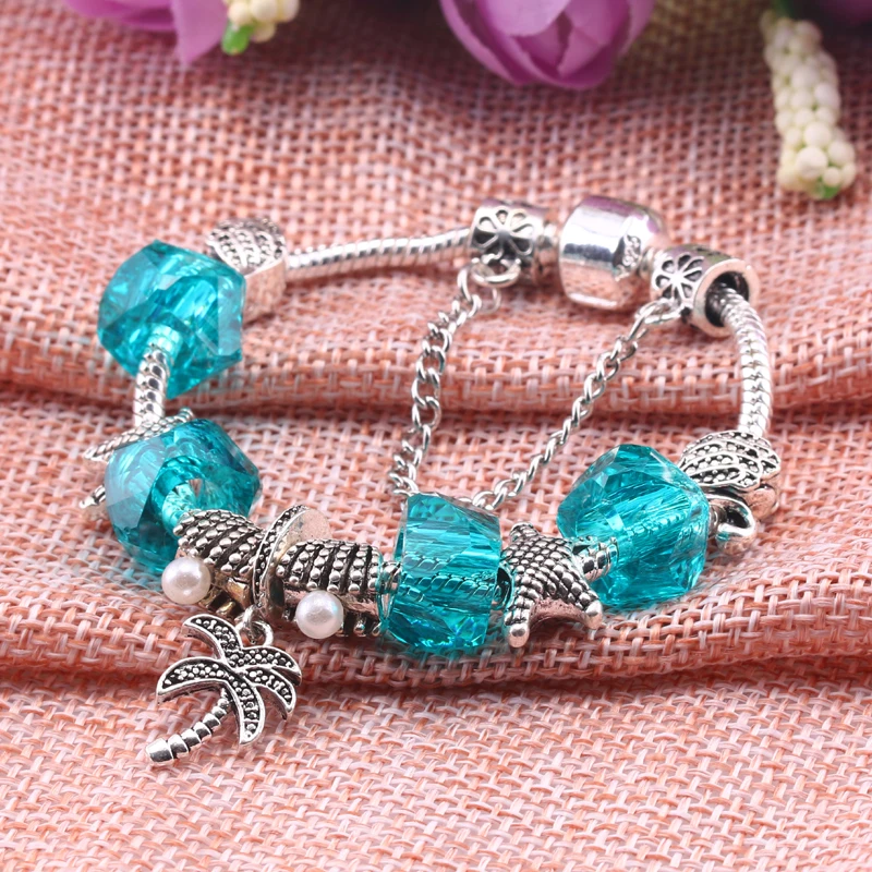 JUNESNOW 3 цвета браслет и посеребренный с кокосовой пальмой кулон для женщин