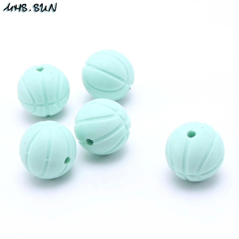 Mint Green MHS. SUN новые детские силиконовые для Прорезывание Зубов Бусины 16 мм Форма баскетбола силиконовые бусины пищевого качества жевательные Детские Прорезыватели - Цвет: Mint Green