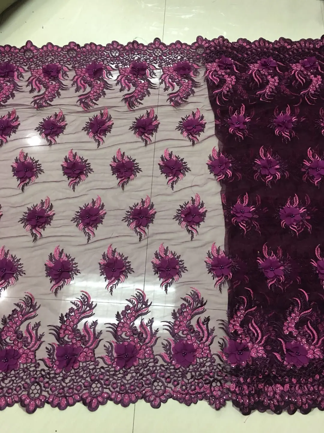 

Bridal Nigerian Wedding Lace Materials 3D Lace Fabric High Quality 2018 African Lace Fabric on Sale Beads Lace Fabric