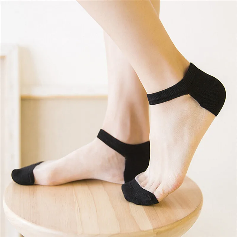 

Coolbeener Socks Women Meias Ultrathin Transparent Calcetines Beautiful Crystal Lace Elastic Short Socks Hot Sale