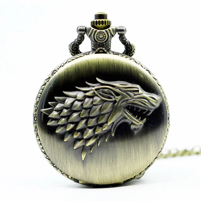 Игра престолов Старк дом символ винтажные карманные часы ожерелье кулон кварцевые карманные часы Подарки для мужчин и женщин - Цвет: bronze