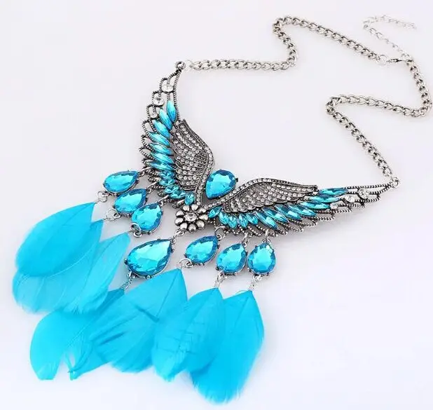Seblasy Макси большое длинное эффектное крылья перо Кристалл ожерелье с кисточками