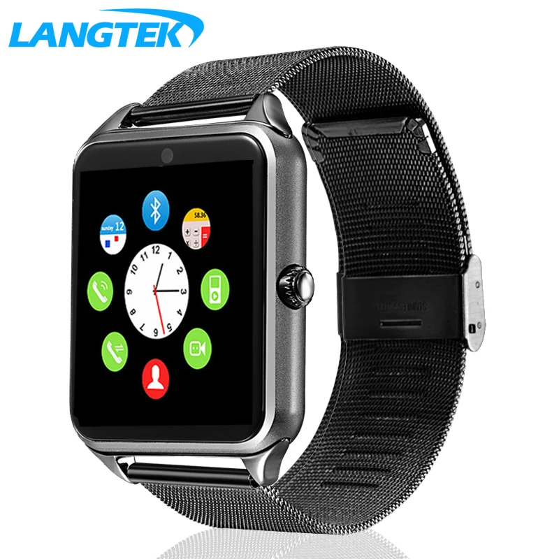 Langtek Сталь ремешок умные часы Z60 Для мужчин женщин bluetooth наручные SmartWatch Поддержка