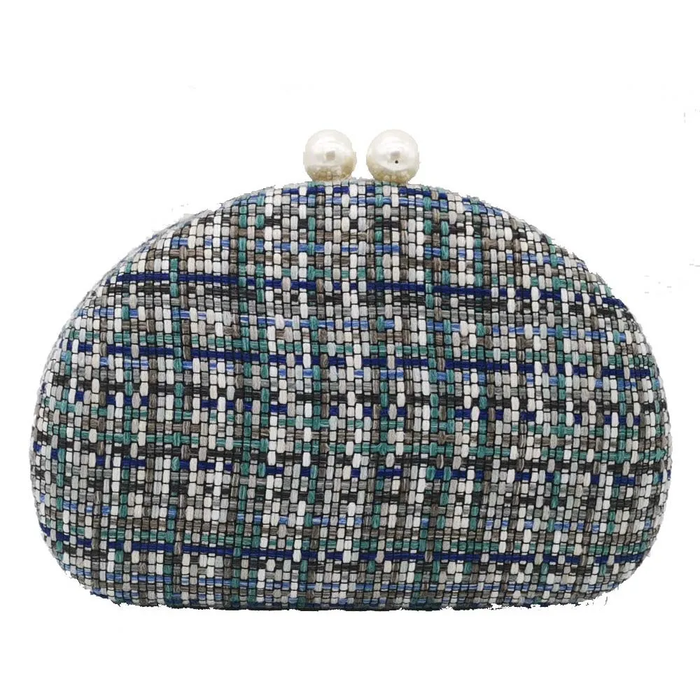Blue Clutches Bag Бутик De FGG тканые трикотажные женские клатчи вечерние кошельки и сумочки жемчужная застежка Дамская мода цепь сумки на плечо - Цвет: Blue Clutches Bag