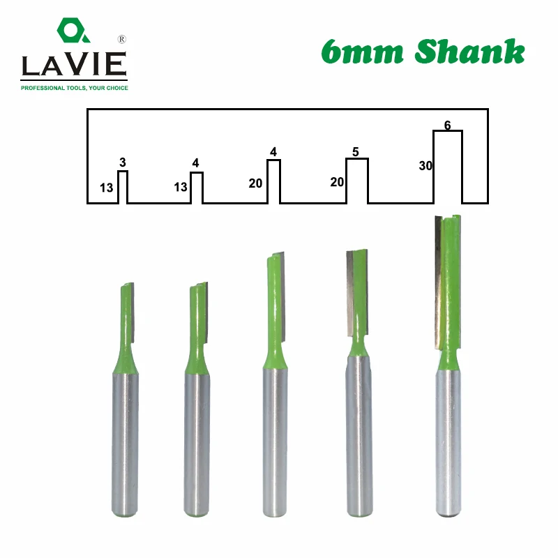 5pcs set LAVIE 5 шт. 6 мм хвостовик один прямой бит двойной Флейта Фрезы для дерева вольфрам карбида фрезы Инструмент по дереву MC06022 - Длина режущей кромки: 5pcs set