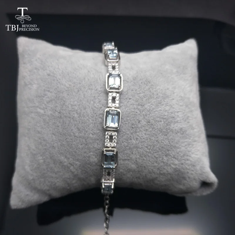 TBJ натуральный бразильский светильник 4.7ct вверх Аквамарин драгоценный браслет с