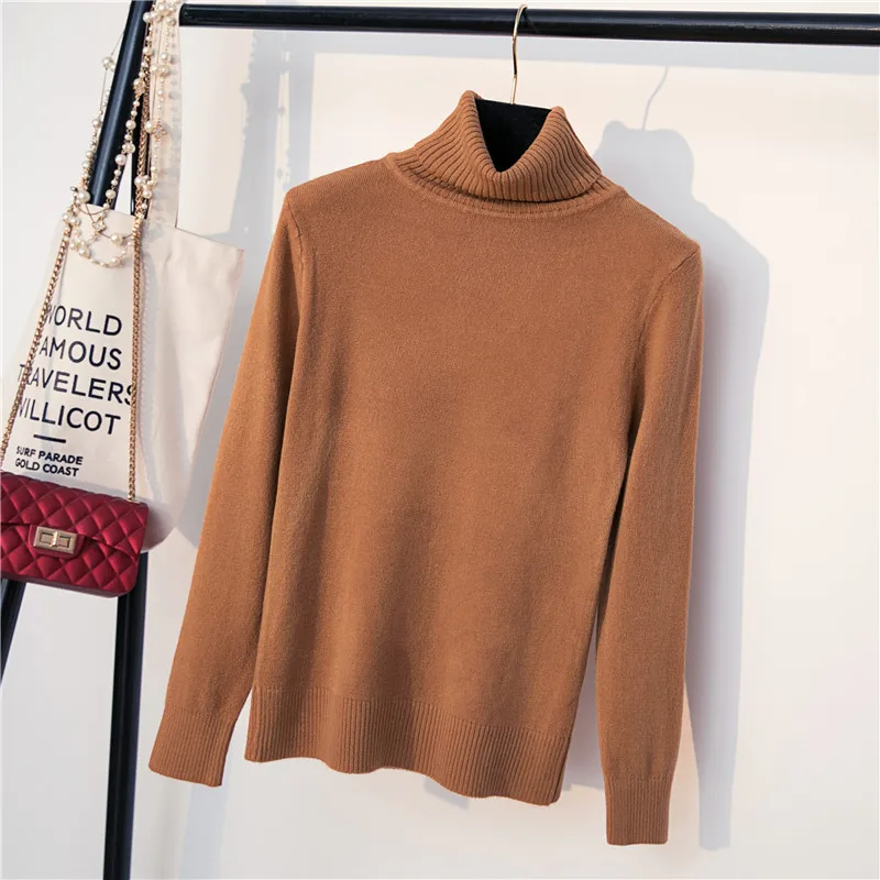 

2019 autumn and winter base coat Slim thin sleeve short short-sleeved sweater high collar wild color sweater women