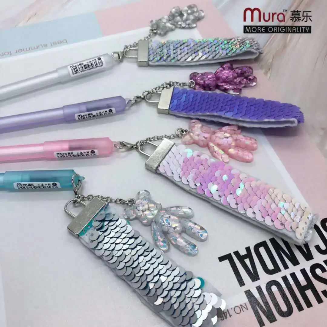 36 pcs Gel Pens Cartoon Sequined bear pendant black gel ink pens pens for writing Cute stationery office school supplies 0.5mm
