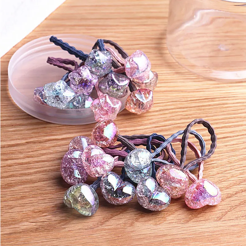 Детские резинки для волос 20 шт./компл. блестящие эластичные с сердечками и