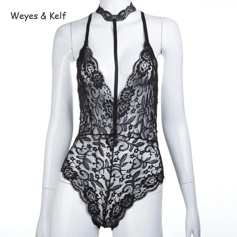 

Weyes & Kelf Sexy Skinny Solid Lace Bodysuits 2020 Halter Bodysuit Women Rompers Body Feminino Bodycon Jumpsuit