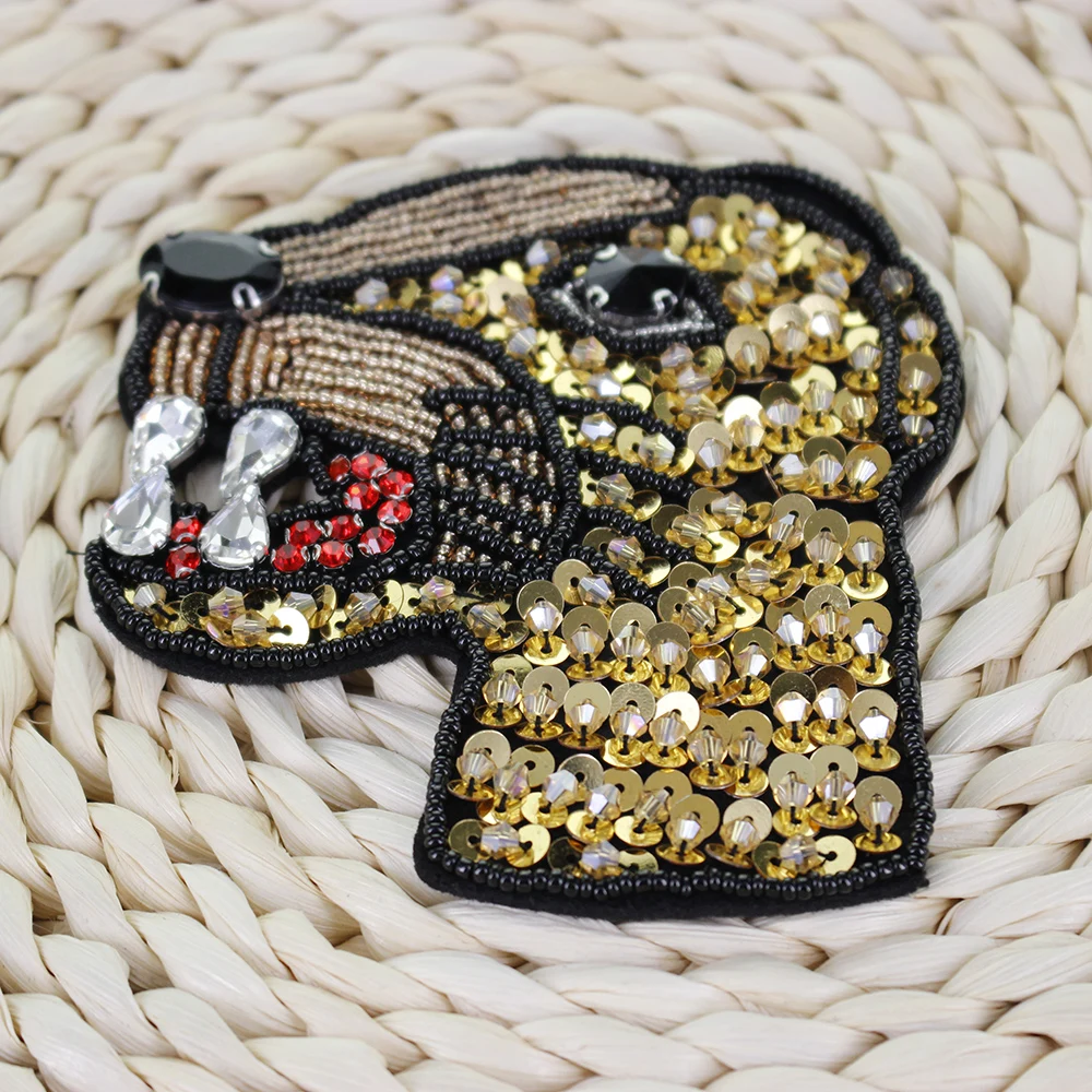 1PC Sew on sequin Crystal patch for clothing beading Applique Clothes Patch Black Leopard tiger rabbit Animal Beads B11|Заплатки| |