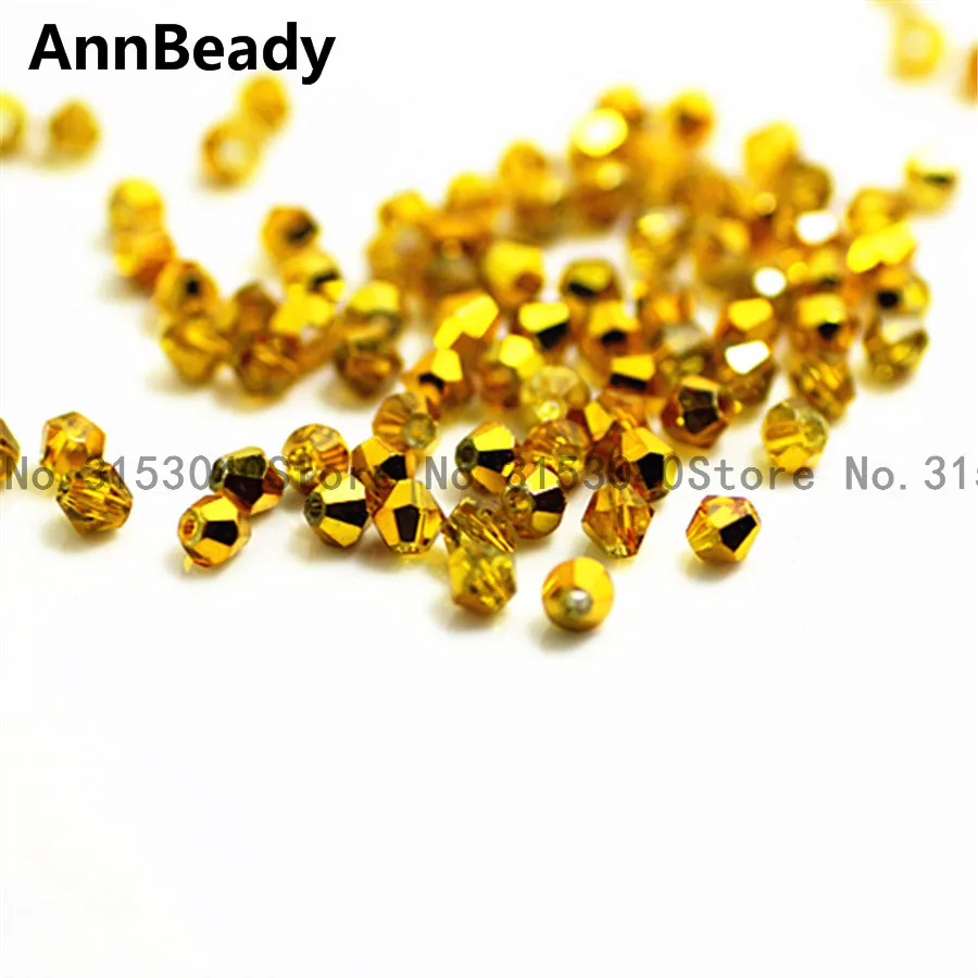 new golden 100 шт, новинка, Голубое озеро, 4 мм, двухконусные Хрустальные Бусины, стеклянные бусины, свободные разделительные бусины, сделай сам, для изготовления ювелирных изделий, Австрийские хрустальные бусины - Цвет: new golden