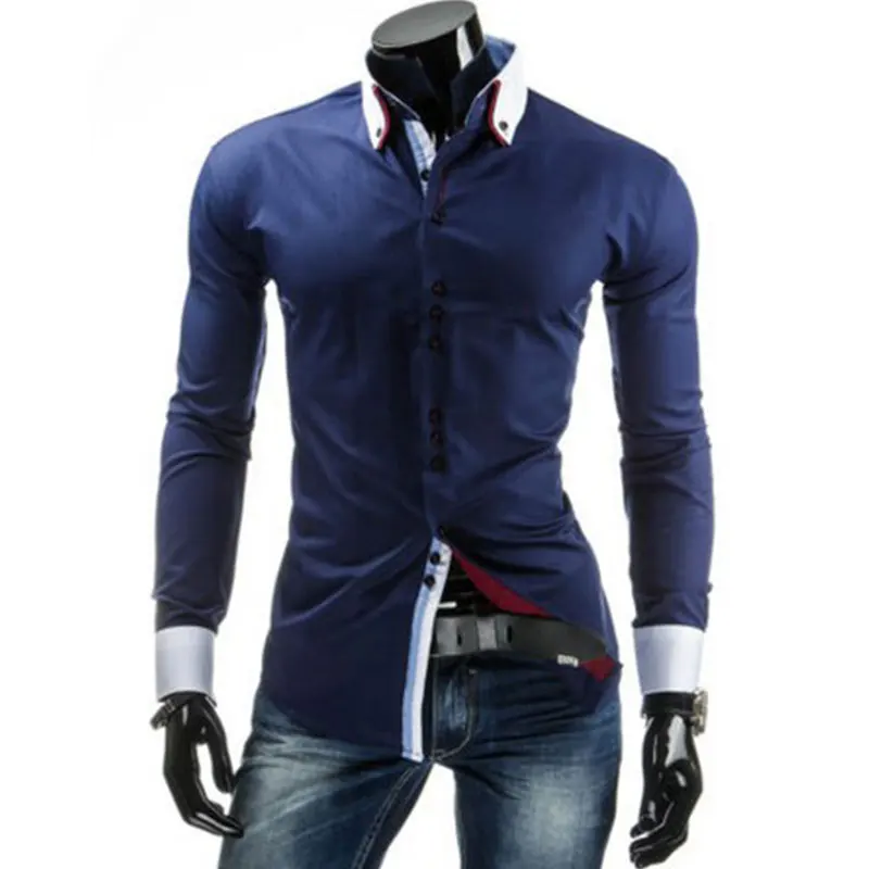 Новинка 2017 года Мужские Рубашки Высокое качество с длинным рукавом Slim Fit Мужская