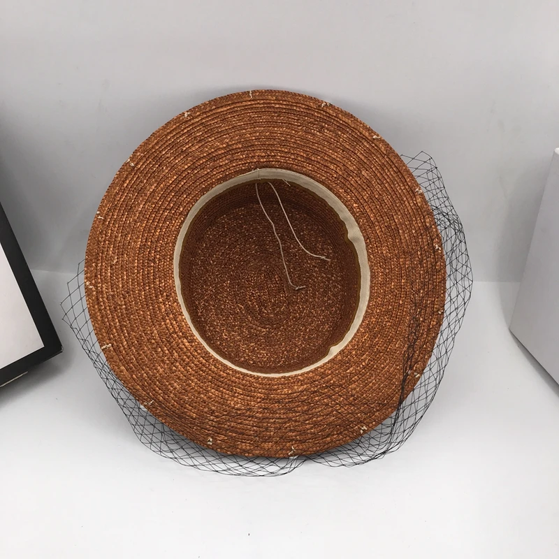 Spring summer new net yarn pearl beach sunscreen during large flat straw brim hat letters bonnet sun | Аксессуары для одежды