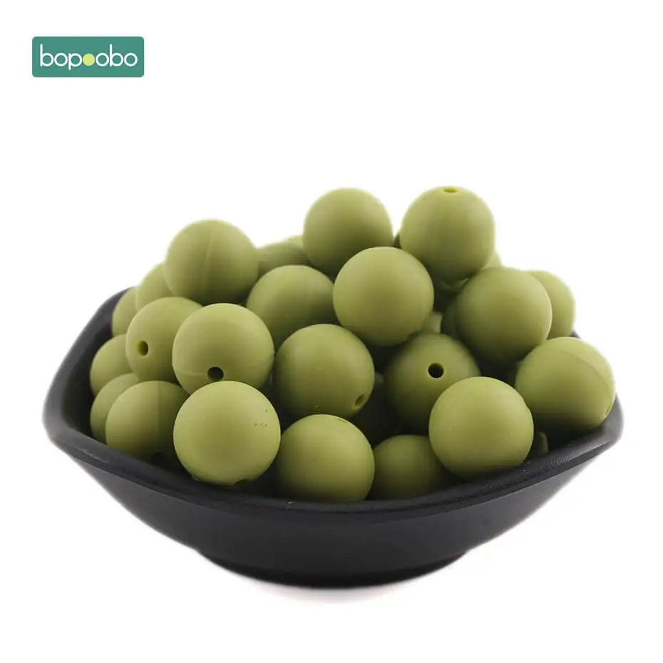 Green Bean Bopoobo, 40 шт, новые цветные силиконовые бусины, Детские аксессуары, круглые бусины, пищевого качества, бусы для медсестры, подарок, бусы для медсестры, 12 мм, Детские Прорезыватели - Цвет: Green Bean