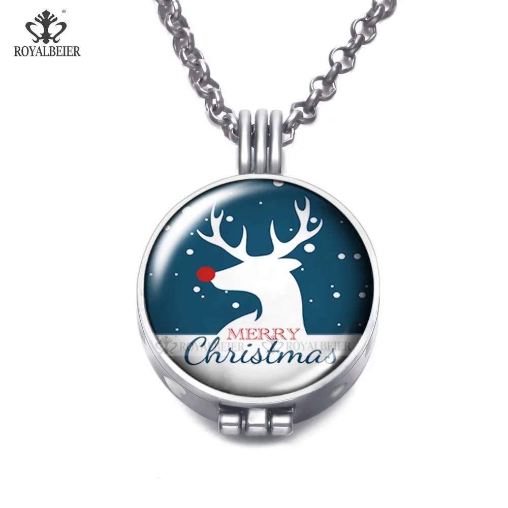ROYALBEIER Multi Christmas Charms for Jewelry Perfume Aromatherapy Locket Foam Glass 25mm Essential Oil Diffuser Necklace | Украшения и