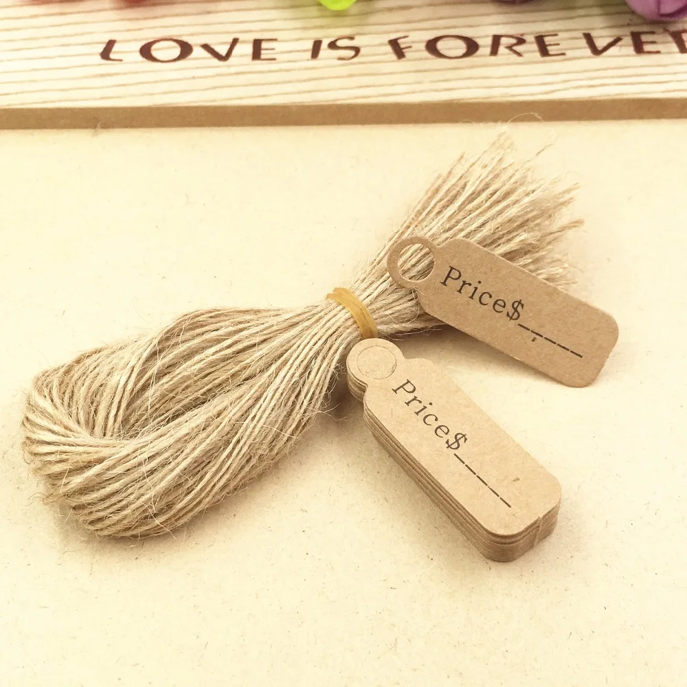 200 шт. ценники из крафт-бумаги + пеньковые нитки сделай сам ценовые упаковочные