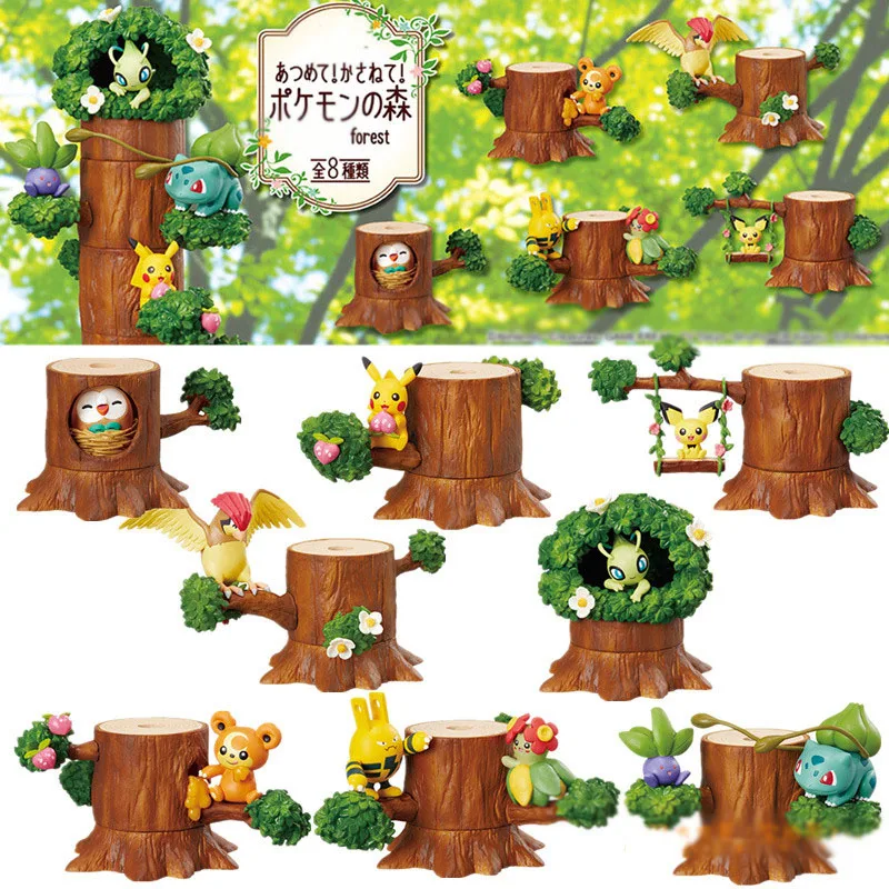 8 шт./компл. Pika Mokurah Celebi Bulbasaur pokemones аниме фигурка в лесном дереве дом лес фигурка Коллекция Модель игрушки