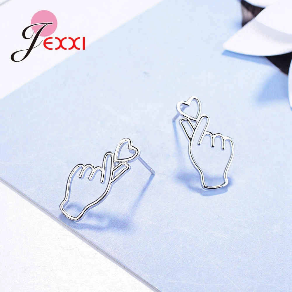 Trendy Newest Heart Finger Shape Stud Earrings For Women 925 Sterling Silver Jewelry Wedding Fine Top Pendientes Brincos | Украшения и