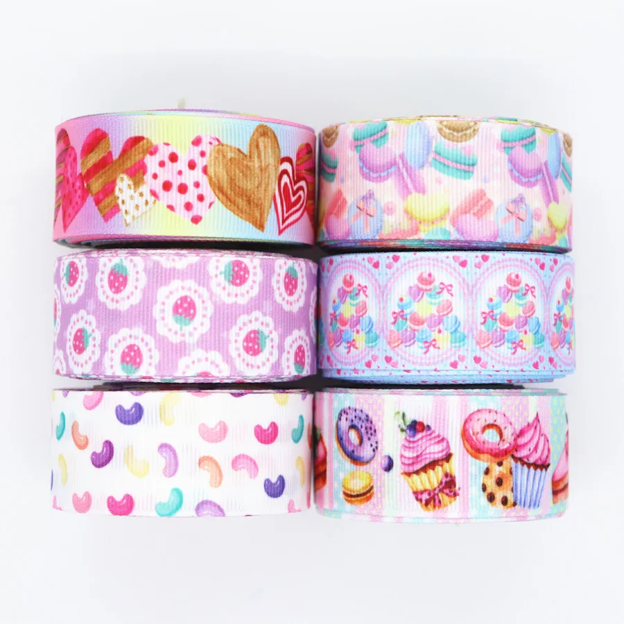 50 Yards Love Heart/Cake Printed Grosgrain Ribbon 1&quot 25MM For Hair Bows DIY Crafts Handmade Accessories M19042302 | Дом и сад