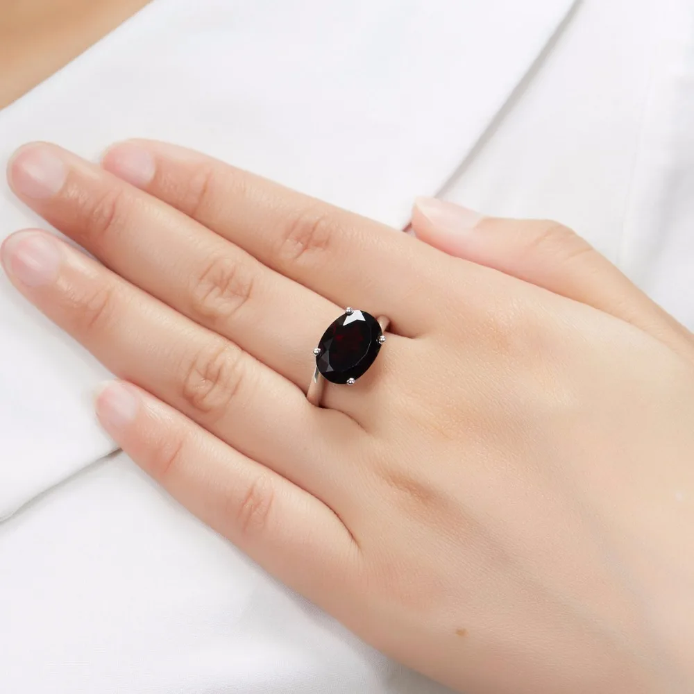 HUTANG 6.02ct Природный Черный гранат кольца твердые 925 пробы Серебряное кольцо Овальный Драгоценный Камень Изящные Ювелирные изделия для женщин подарок