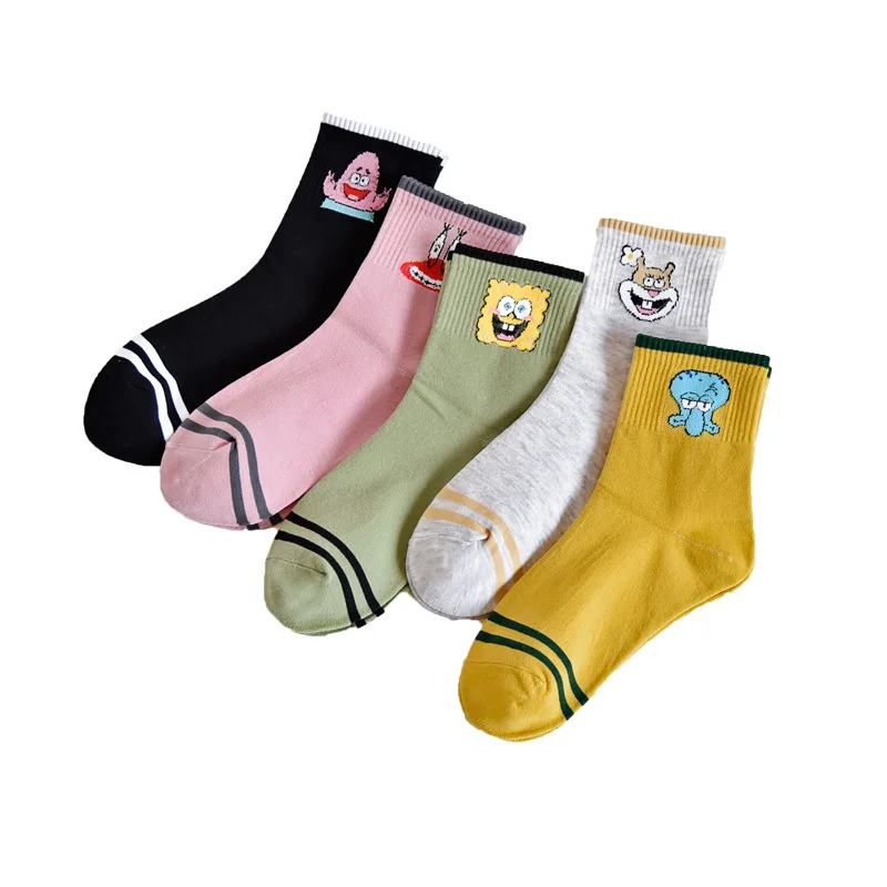 5 пар/набор Цветной с персонажами из мультфильмов короткие носки Harajuku Kawaii с рисунком женские носки до голени носки хлопковые с забавным Творческий хипстерские носки